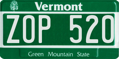 VT license plate ZOP520