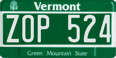 VT license plate ZOP524