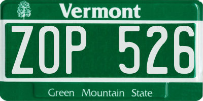 VT license plate ZOP526