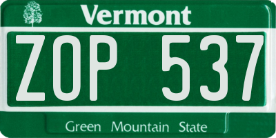 VT license plate ZOP537