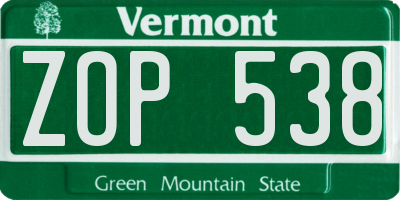 VT license plate ZOP538