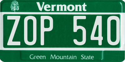 VT license plate ZOP540