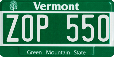 VT license plate ZOP550