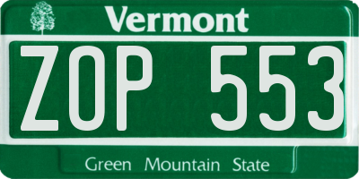 VT license plate ZOP553
