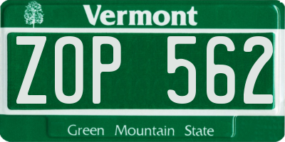 VT license plate ZOP562