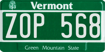 VT license plate ZOP568