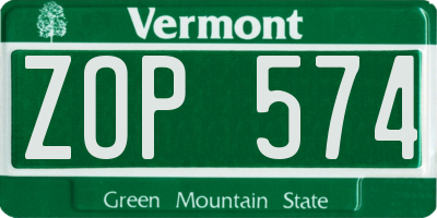 VT license plate ZOP574