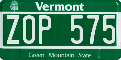 VT license plate ZOP575