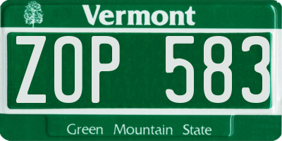 VT license plate ZOP583