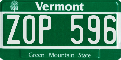VT license plate ZOP596