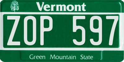 VT license plate ZOP597
