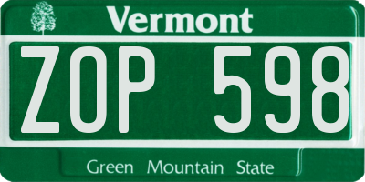 VT license plate ZOP598