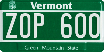 VT license plate ZOP600