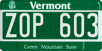 VT license plate ZOP603