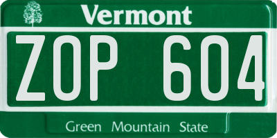 VT license plate ZOP604
