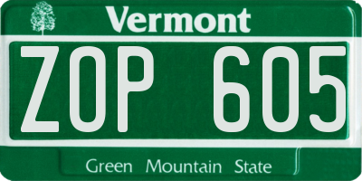 VT license plate ZOP605