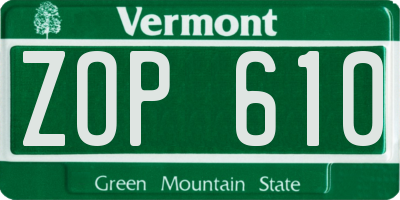 VT license plate ZOP610