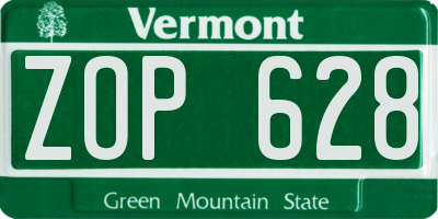 VT license plate ZOP628