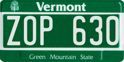 VT license plate ZOP630