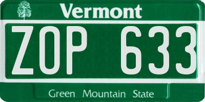 VT license plate ZOP633