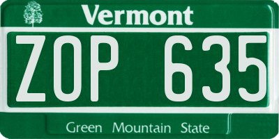 VT license plate ZOP635