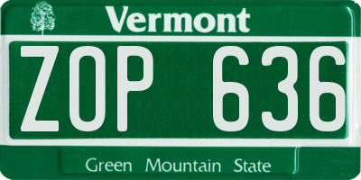 VT license plate ZOP636