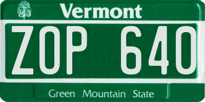 VT license plate ZOP640
