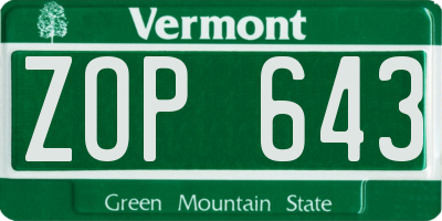 VT license plate ZOP643