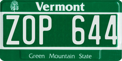 VT license plate ZOP644