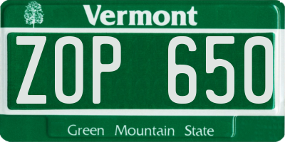 VT license plate ZOP650