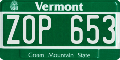 VT license plate ZOP653