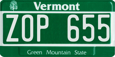 VT license plate ZOP655