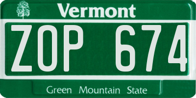 VT license plate ZOP674