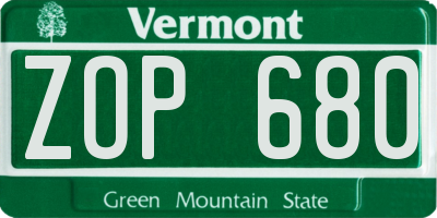VT license plate ZOP680