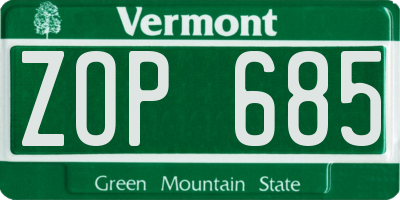 VT license plate ZOP685