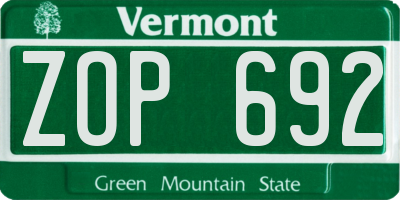 VT license plate ZOP692