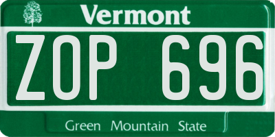 VT license plate ZOP696
