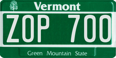VT license plate ZOP700