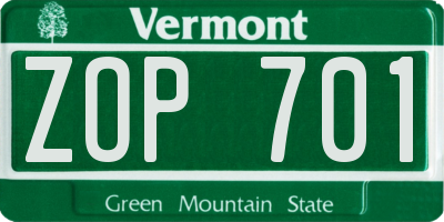 VT license plate ZOP701