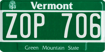 VT license plate ZOP706