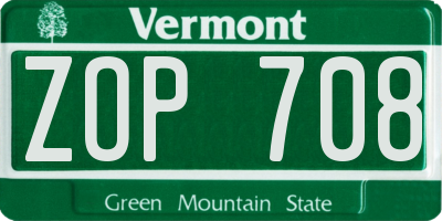 VT license plate ZOP708