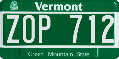 VT license plate ZOP712