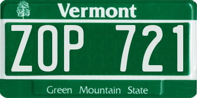 VT license plate ZOP721
