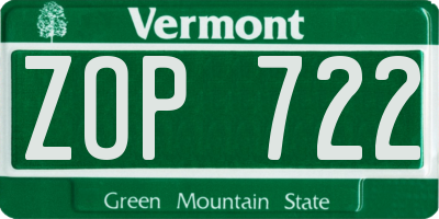 VT license plate ZOP722