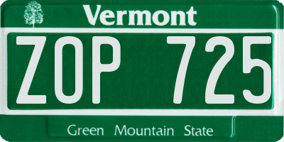 VT license plate ZOP725