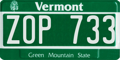 VT license plate ZOP733