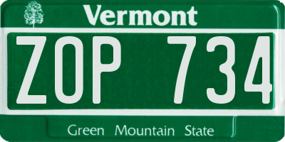 VT license plate ZOP734