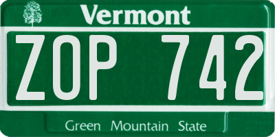 VT license plate ZOP742