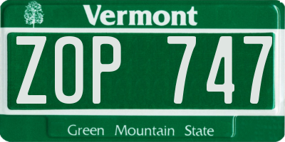 VT license plate ZOP747