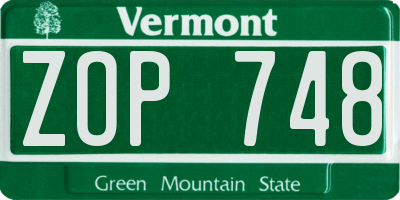 VT license plate ZOP748